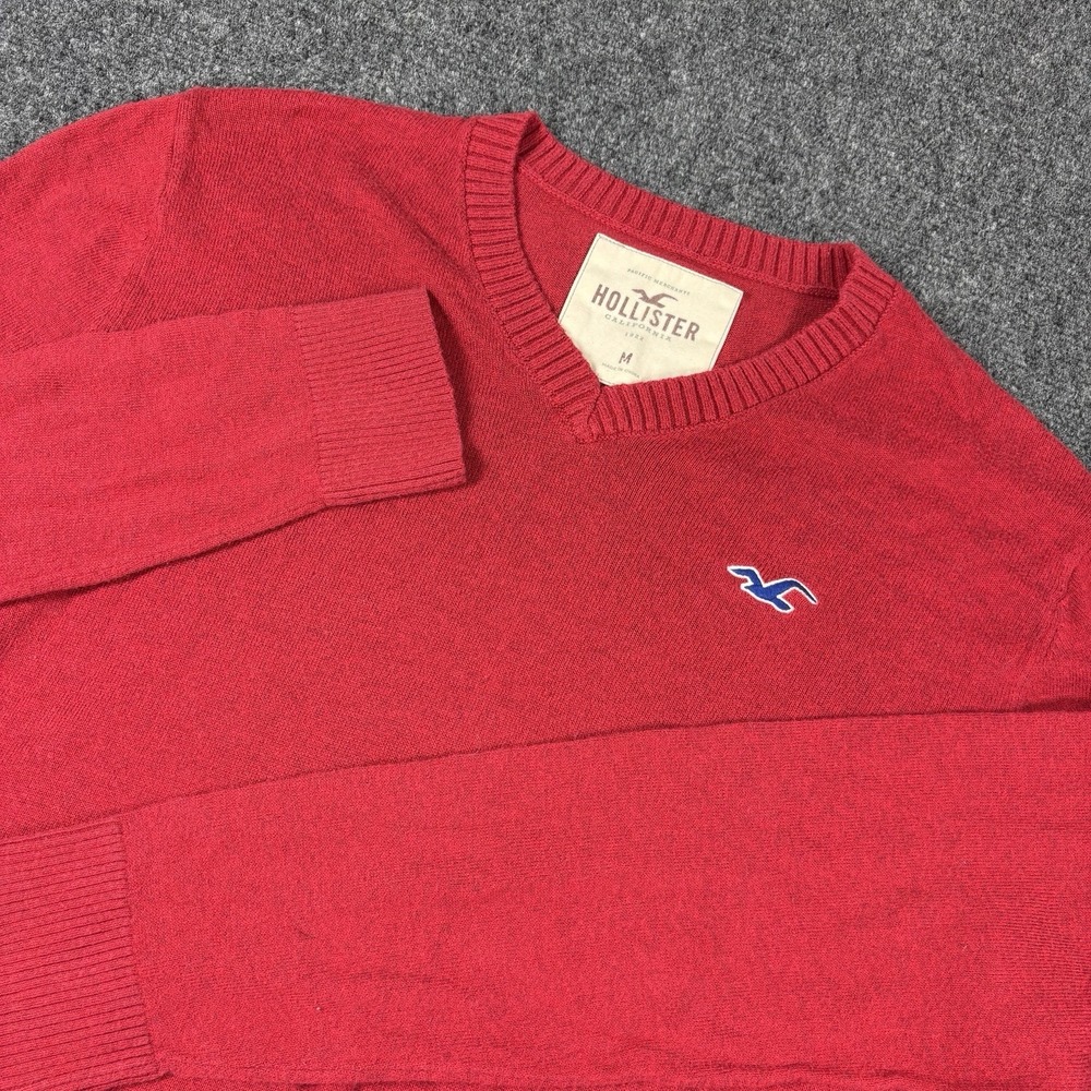 Vintage‎ Y2K Men's Hollister Red V Neck Sweater Sz Medium Preppy Mallcore Logo